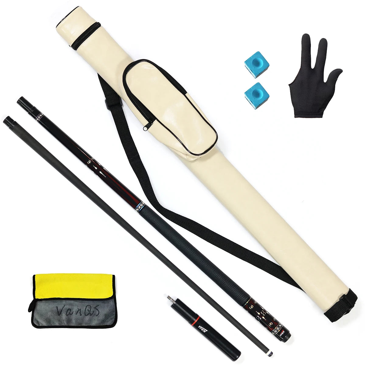 YFen Carbon Fiber Billiard Pool Cue 1/2-Pc With Cue Bag and Extension Kit Gift Set