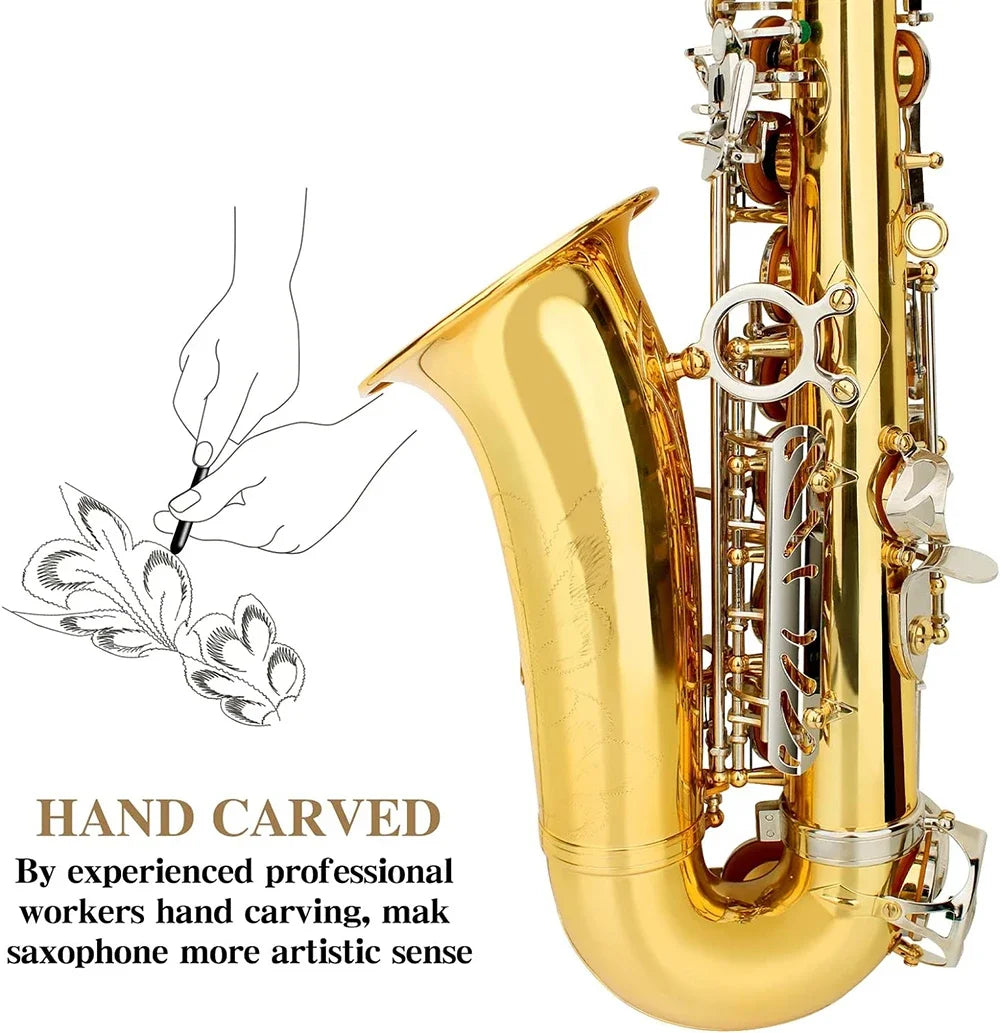SLADE Golden Silver Saxophone Brass Eb Alto Saxophone Box Cleanning Cloth Reed Strap Glove Trimmer Parts for Beginners Adults