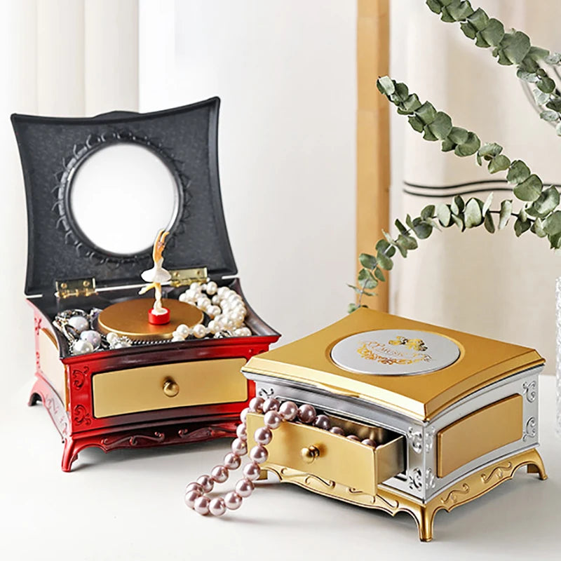 Classical Rotating Dancer Ballerina Piano Music Box Jewelry Organizer Ballerina Wind-Up Music Box Storage Organizer With Mirror
