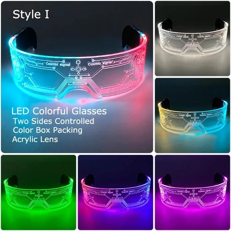 Halloween Party Glasses LED Light Up Cyberpunk Glasses Glowing Cool Goggles for Man Women Futuristic Cosplay Bar Party Props