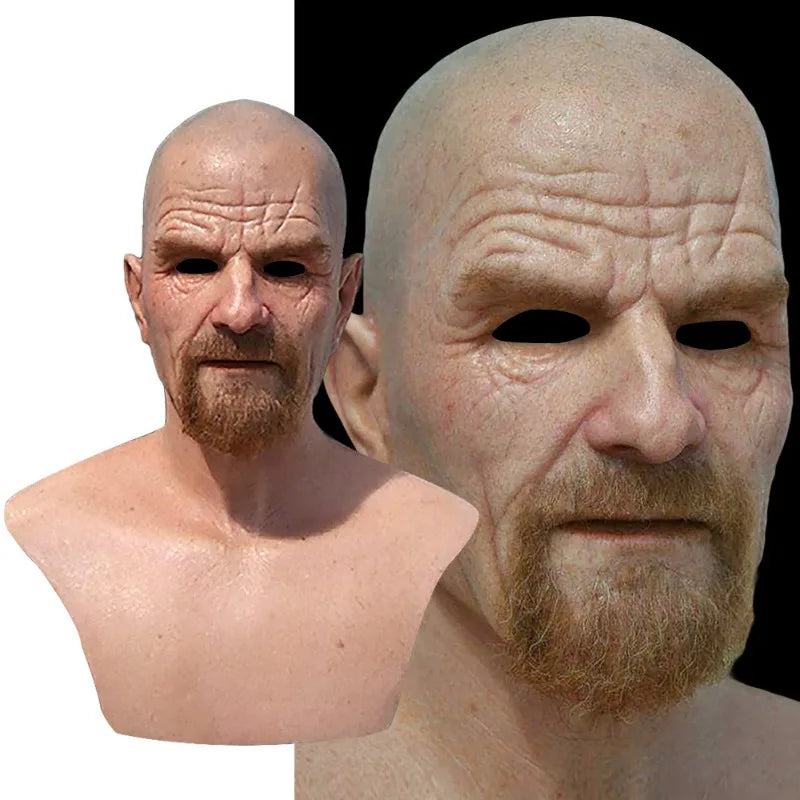 American TV Series Deadly Poison Master Old White Mask Bald Old Man Latex Head Cover Halloween Cosplay Funny Prop