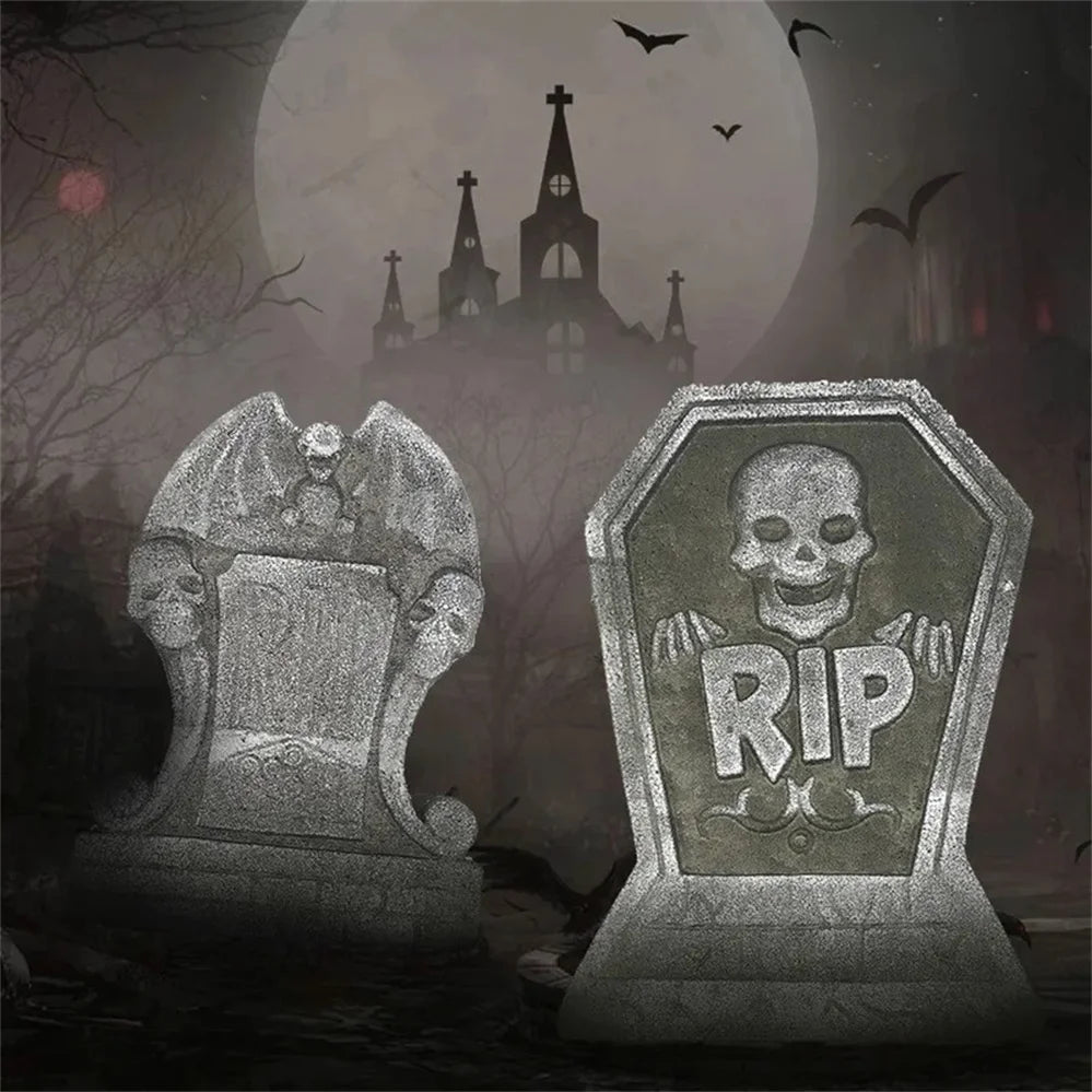 1Pcs Halloween Decoration Skeleton Tomb Tombstone With RIP Letters Bad Omens Haunted House Decor for Home Garden Frighten Kids