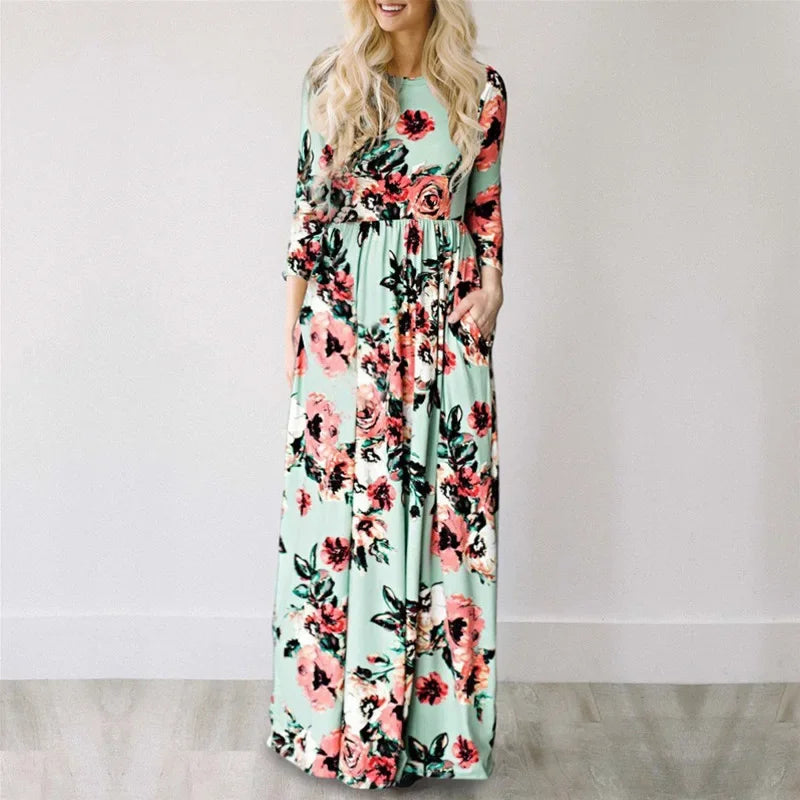 Women Summer Floral Print Maxi Dress 2024 LOOSE White Boho Beach Dress Women Vintage Evening Party Long Dress Vestidos Female
