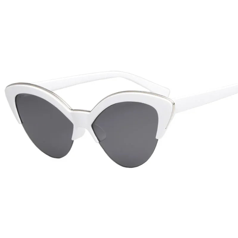 Vintage White Cat Eye Sun Glasses for Women Vintage New Fashion Small Half Frame Eyewear Trending Travel Sexy Woman Sunglasses