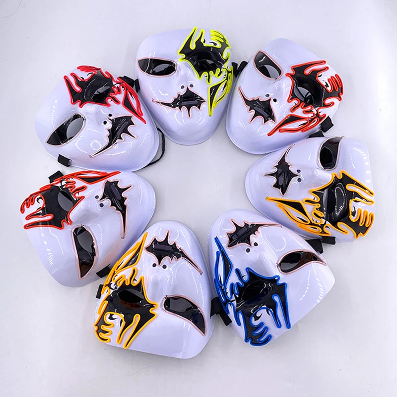LED Hand-Painted Mask Halloween Carnival Masquerade Cosplay Horror Accessory Men's Mask Weird Face Mask Glowing Mascara Disfraz