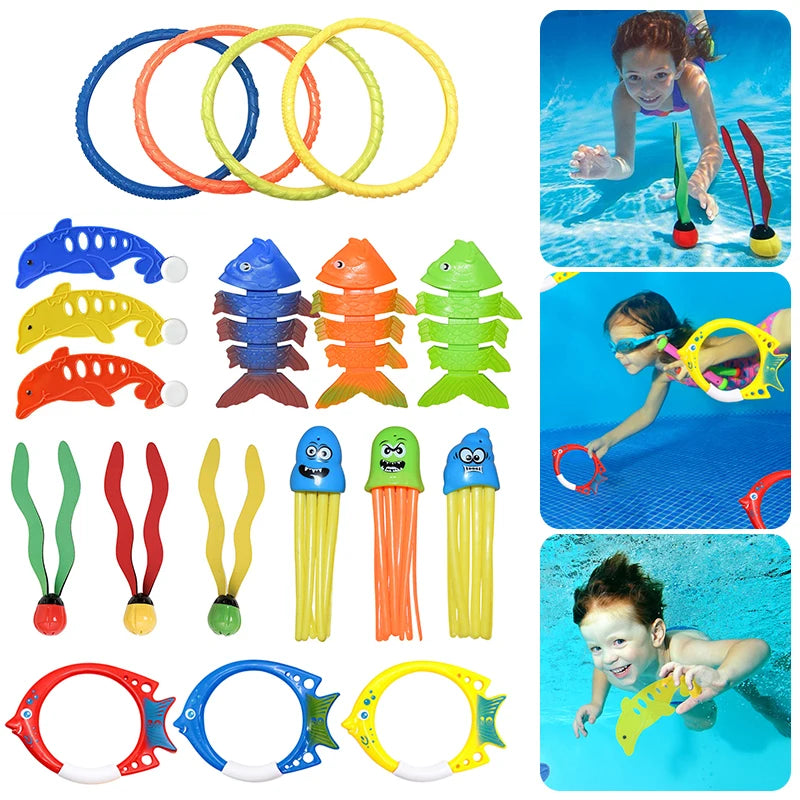 3/4Pcs Diving Game Toys Set Swimming Pool Throwing Toy Dive Swim Rings Circle Underwater Kids Summer Gift Beach Pool Accessories