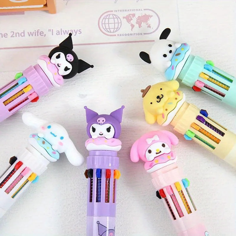 1pc/6pcs Sanrio Cartoon Ballpoint Pen, Kuromi, Hello Kitty, Cinnamoroll, 10 Color 0.7 Stationery Draw Writing Mark Pen