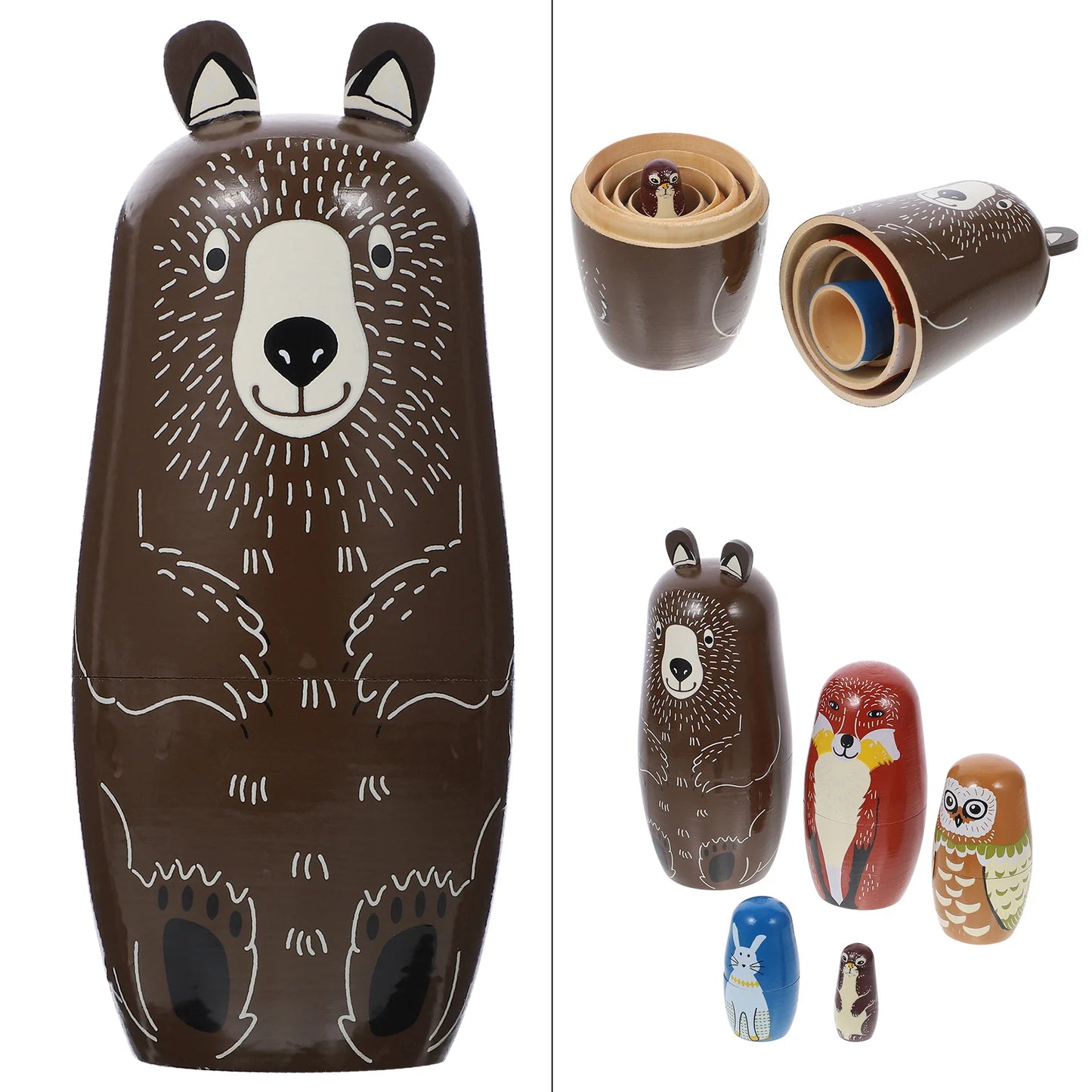 5 Pcs Bear Nesting Toy Owl Matryoshka Dolls Babushka Cartoon Russian Stacking Blank Boy
