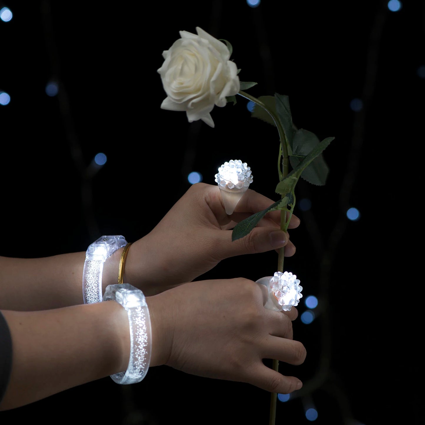 White Wedding Mix Sets LED Light Up Glasses Glow Bracelets and Flashing Bumpy Rings Wedding Party Favors Supplies