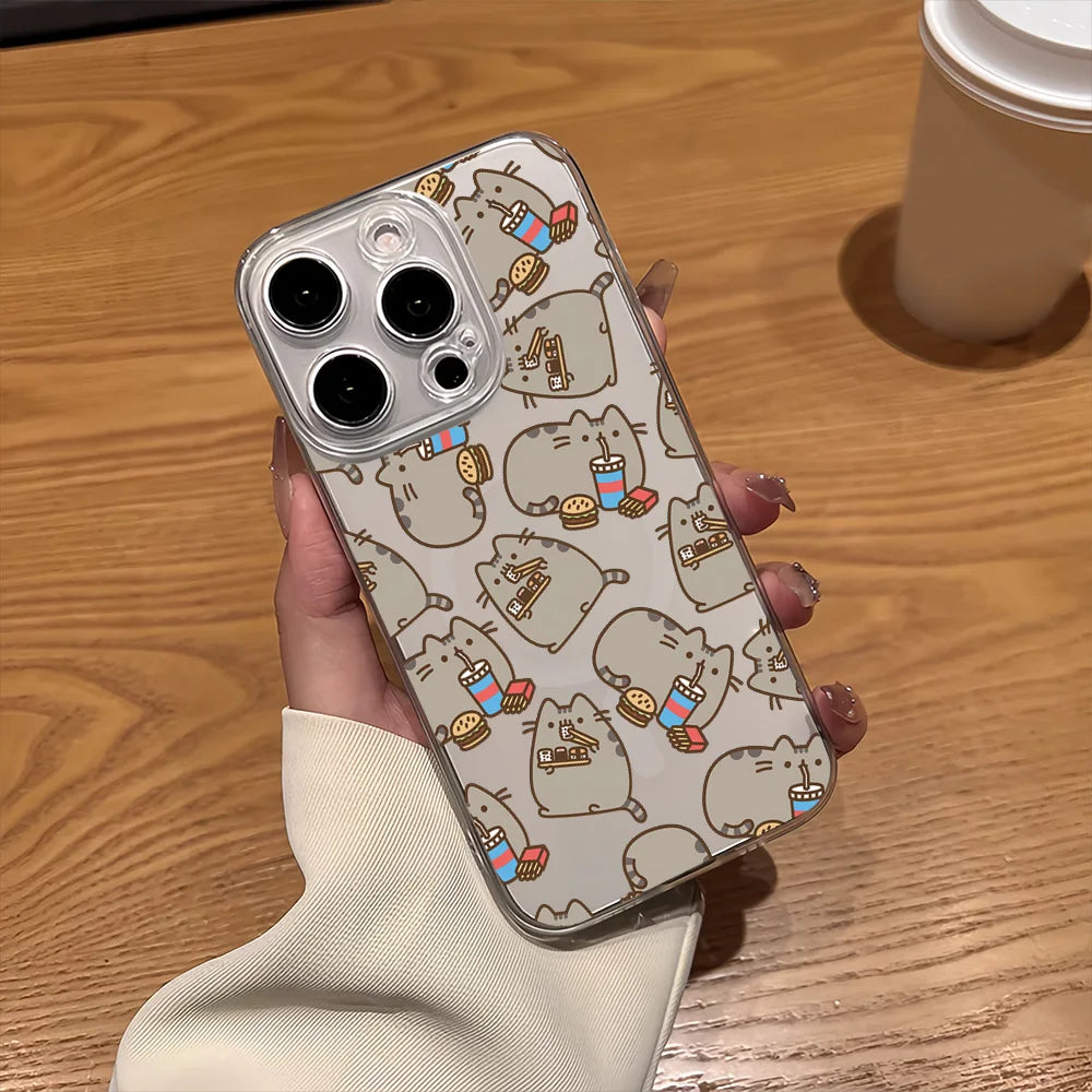 Cartoon Cat Lovely for IPhone 16 15 14 13 12 11 Pro Max Plus Transparent Magnetic Suction P-Pusheens-S Phone Case