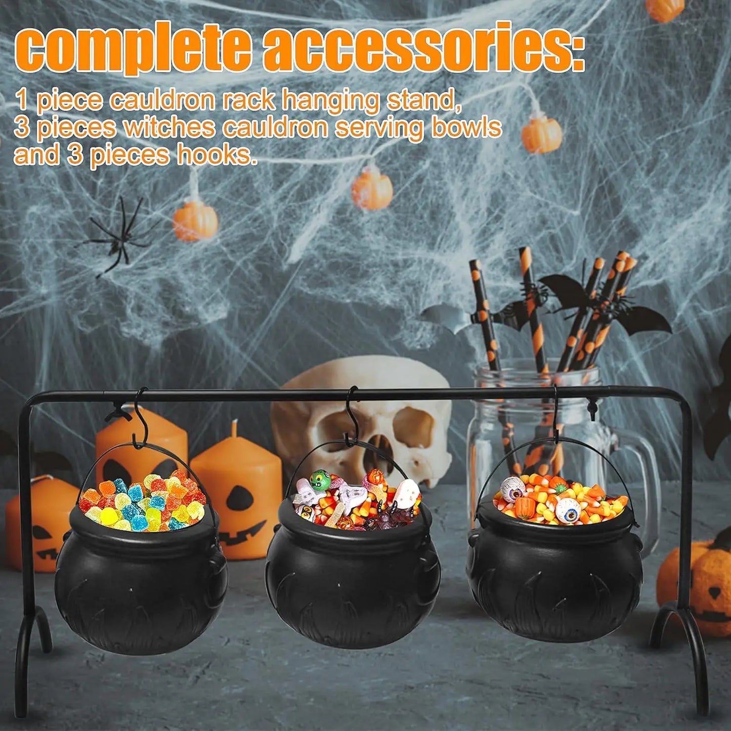 3Pcs Halloween Witch's Cauldron Candy Pot Storage Bucket Party Giveaway Trick-Or-Treat Activity Fun Halloween Decoration