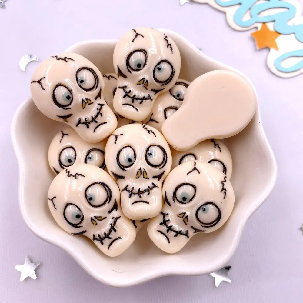 8Pcs Resin Cute Colorful 3D Ghosts Bat Cake Pumpkin Owl Skull Head Figurines Flatback Stone Decor DIY Halloween Scrapbook Crafts