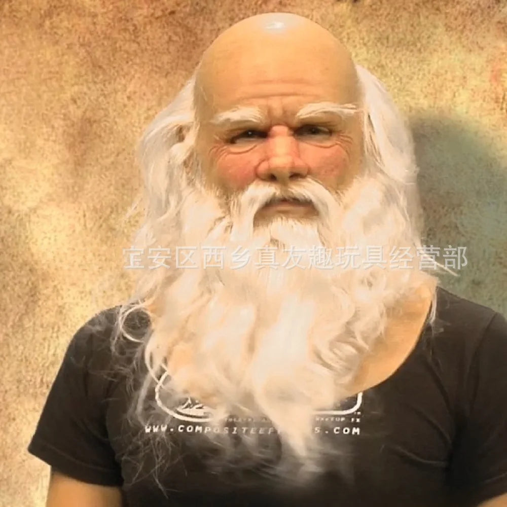 American TV Series Deadly Poison Master Old White Mask Bald Old Man Latex Head Cover Halloween Cosplay Funny Prop