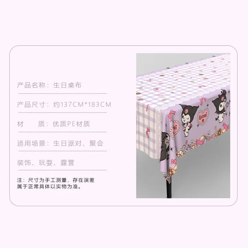 Sanrio Birthday Party Tablecloth Oil-Proof Waterproof Atmosphere Sense Cartoon Kuromi Disposable Tablecloth Decoration