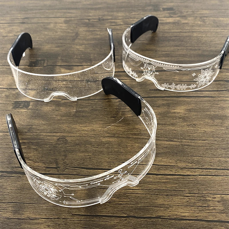 Acrylic LED Luminous Glasses Glow Party Glasses Neon Light Up Visor Eyeglasses DJ Bar Party Eyewear for Halloween Christmas