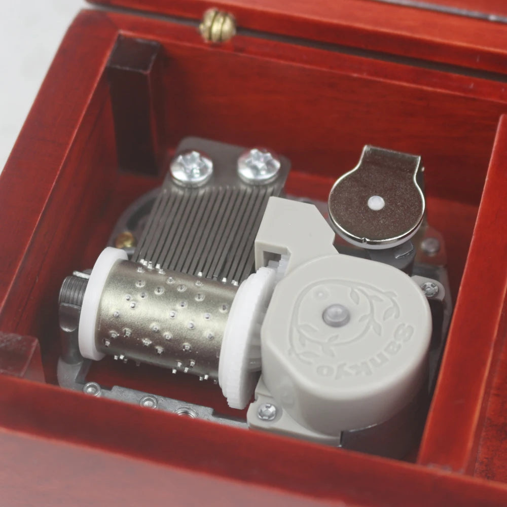 Rosiking Wooden Wine Red Clockwork Music Box Anastasia Jewelry Box With Mirror for Frends Girl and Children Birthday Gift