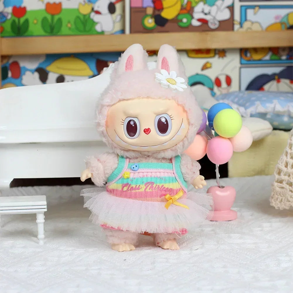 17cm Mini Plush Doll's Clothes Outfit Accessories for Korea Kpop Exo Labubu Idol Flower Shirt Leather Jacket Skirt Clothing Gift