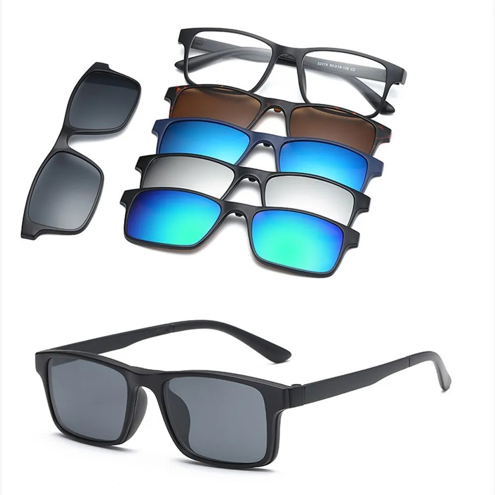 6 in 1 Custom Men Women Polarization Optical Magnetic Sunglasses Magnet Clip on Sunglasses Polarization Clip on SunGlasses Frame