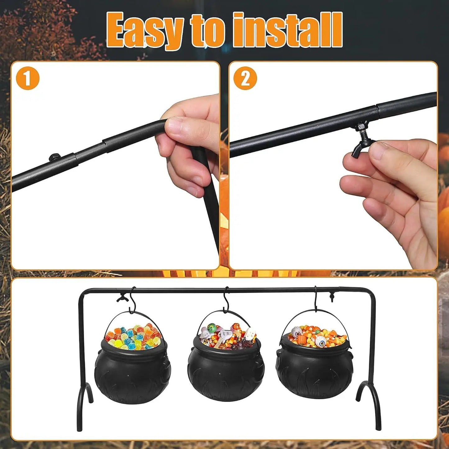 3Pcs Halloween Witch's Cauldron Candy Pot Storage Bucket Party Giveaway Trick-Or-Treat Activity Fun Halloween Decoration