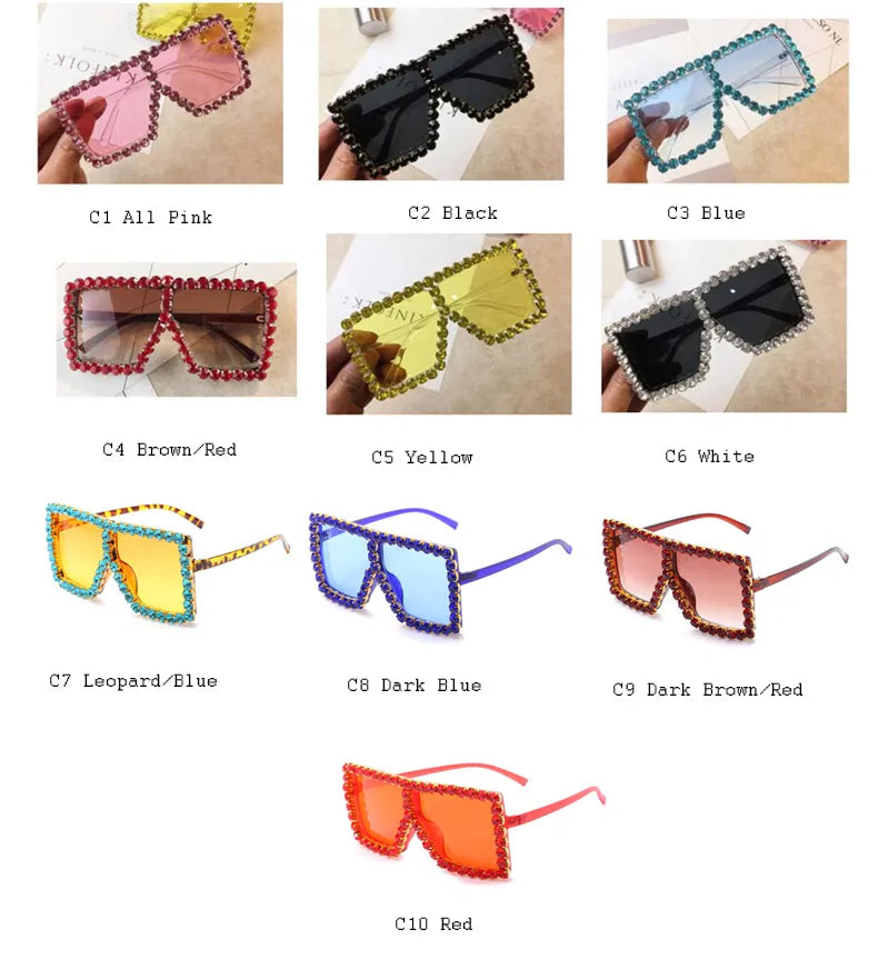 Oversized Glitter Crystal Sunglasses Women Square Sunglasses Bling Rhinestone Sun Glasses for Woman Luxury Fashion Shade UV400