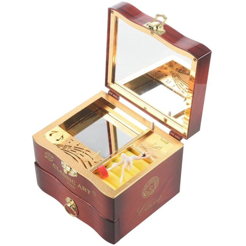 Classic Rotating Dancer Ballerina Piano Music Box Clockwork Plastic Jewelry Box Girls Hand Crank Music Mechanism Christmas Gift