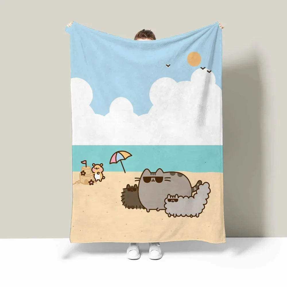 Pusheens Large Blanket King Size Throw Blanket for Sofa Luxury Bedding Hairy Blankets for Bed Fluffy Soft Blankets Characters
