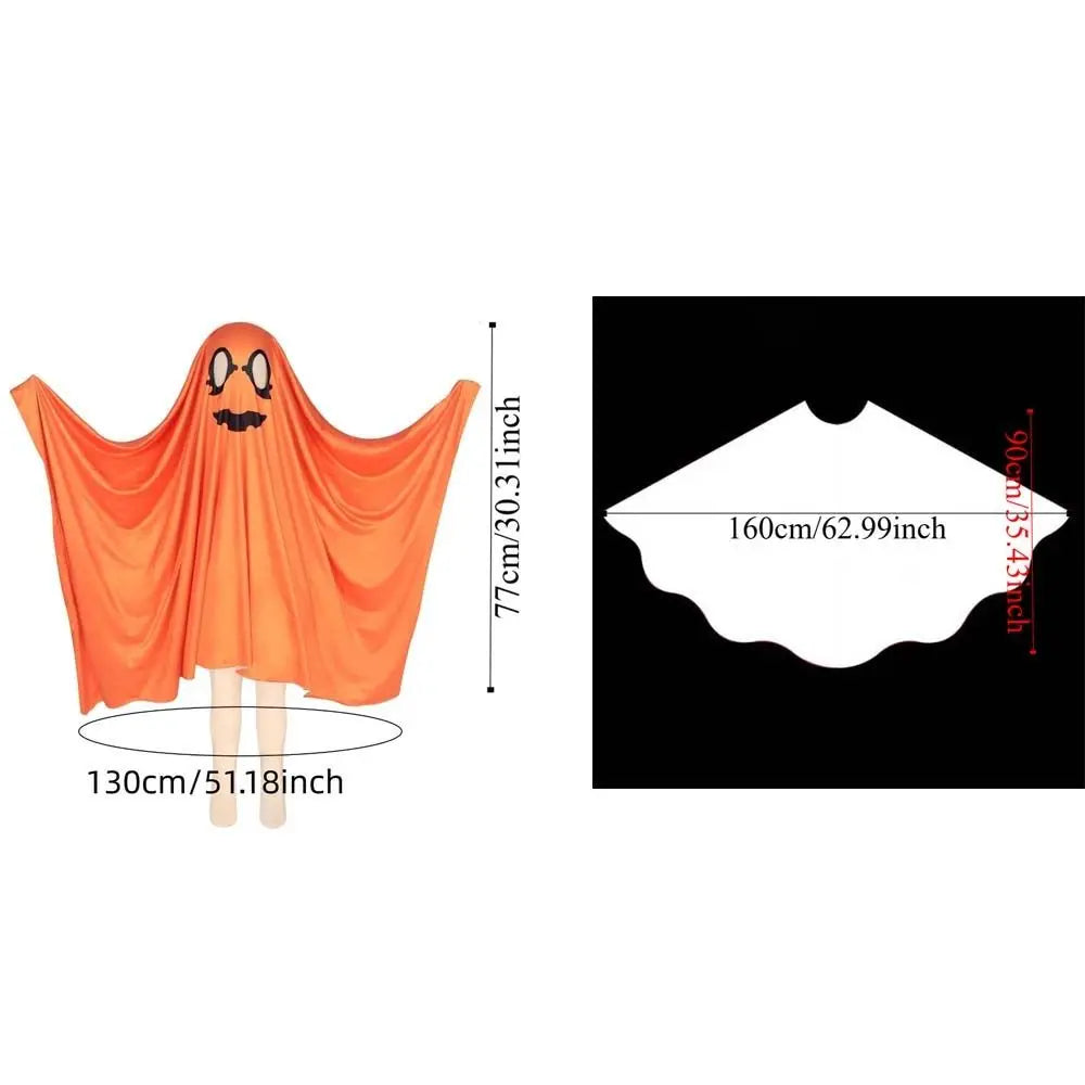 White Halloween Cloak Cape Fright Clothes Trick-Or-Treat Spooky Ghost Poncho Robe Smock Style With Hat Ghost Cosplay Costume