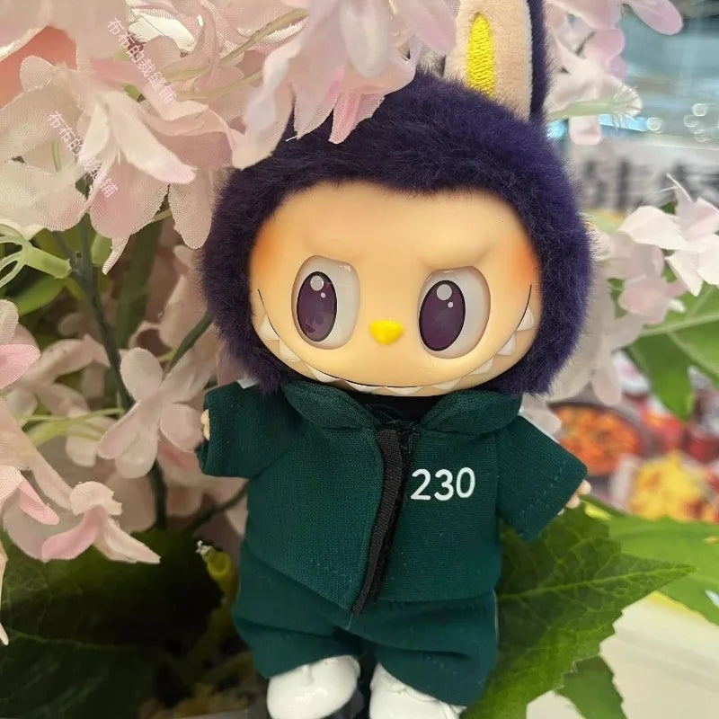 15 17cm for Labubu Doll Clothes Korean Kpop Jacket Squid Game Jumpsuit Clothing Cool Black Mask Heargear Dollhouse Accessories