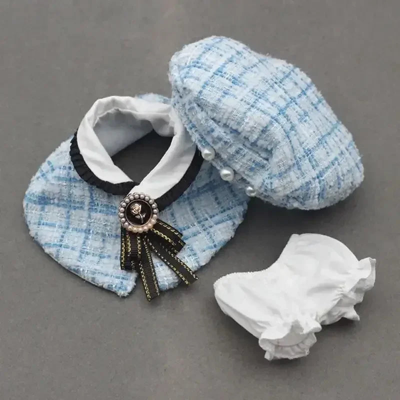 Mini Doll'S Clothes Outfit Accessories for Korea Kpop Exo 15-17cm Labubu Classic Grid Style Dress Cloak Set Beret Clothing Gift