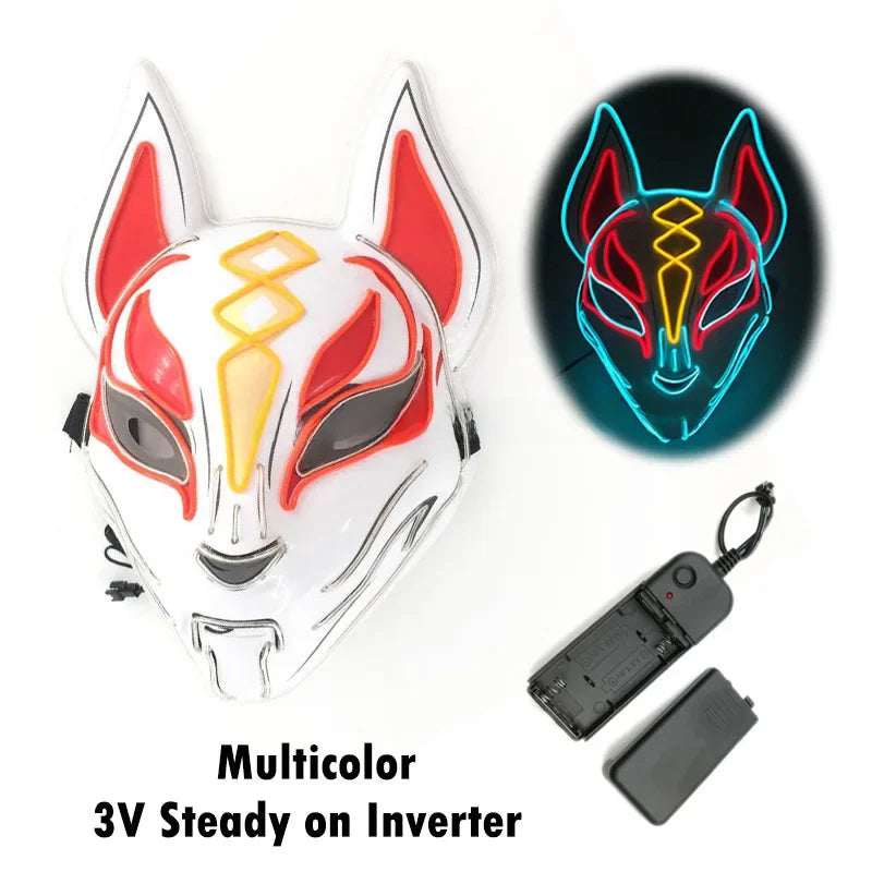 Glowing Halloween Party El Face Mask Japanese Anime Character Cosplay Led Clothing Fox Face Mask for Parties