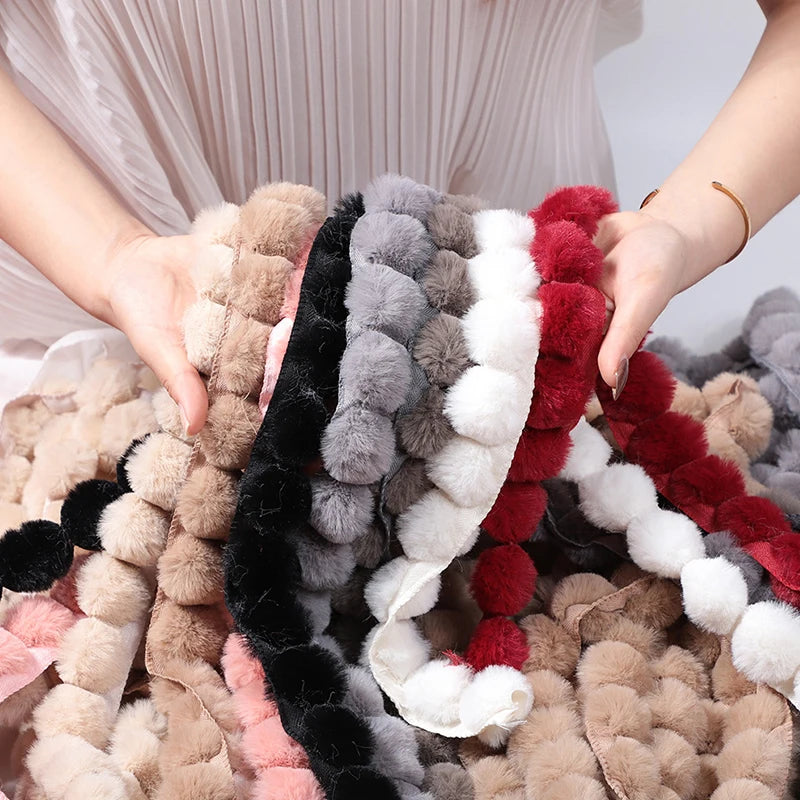 1m Faux Rabbit Fur Hairball Ribbon Clothing Apparel Christmas Decoration Trim Coat Accessory Fur for Needlework on the Hood