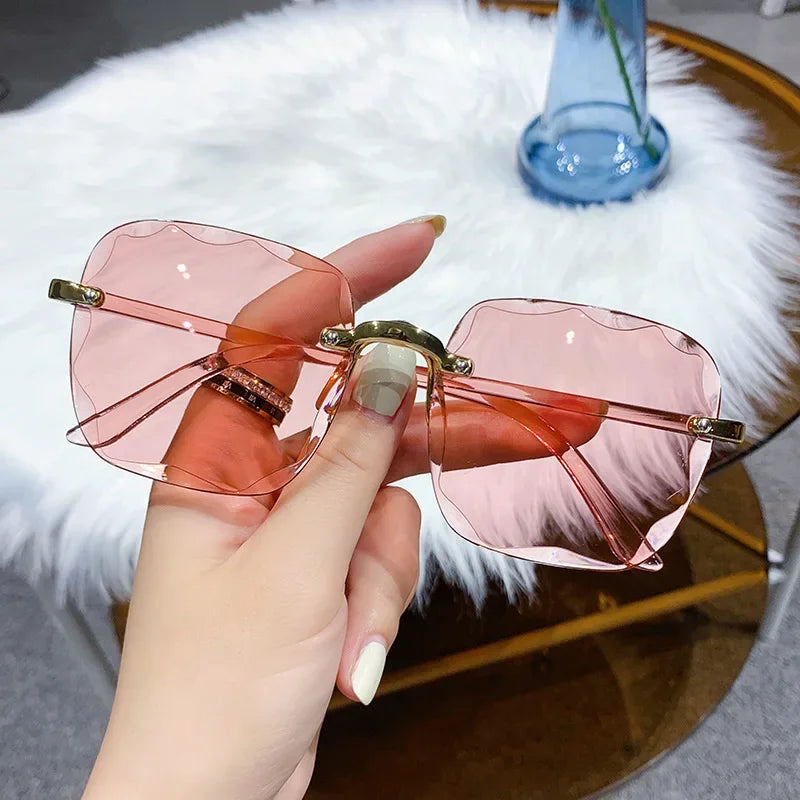 Classic Vintage Square Sunglasses Woman Gradient Mirror Frameless Sun Glasses Female Retro Fashion Rimless Oculos De Sol