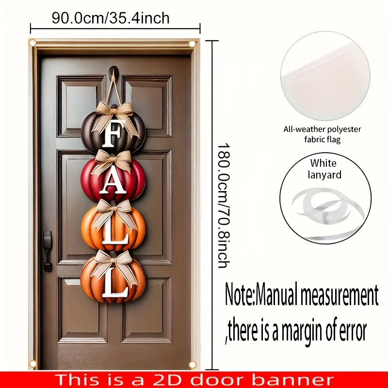 1pcs Autumn Pumpkin Welcome 2D Door Banner Thanksgiving Themed Party Decor Indoor and Outdoor Banners Polyester Background Cloth