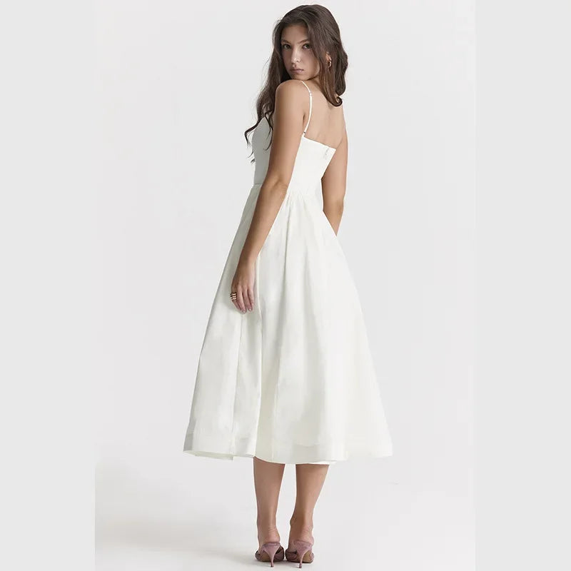 Suninheart Summer White Midi Beach Dress Elegant Spagehtti Strap a Line Wedding Guest Dress Casual Women Clothing 2023