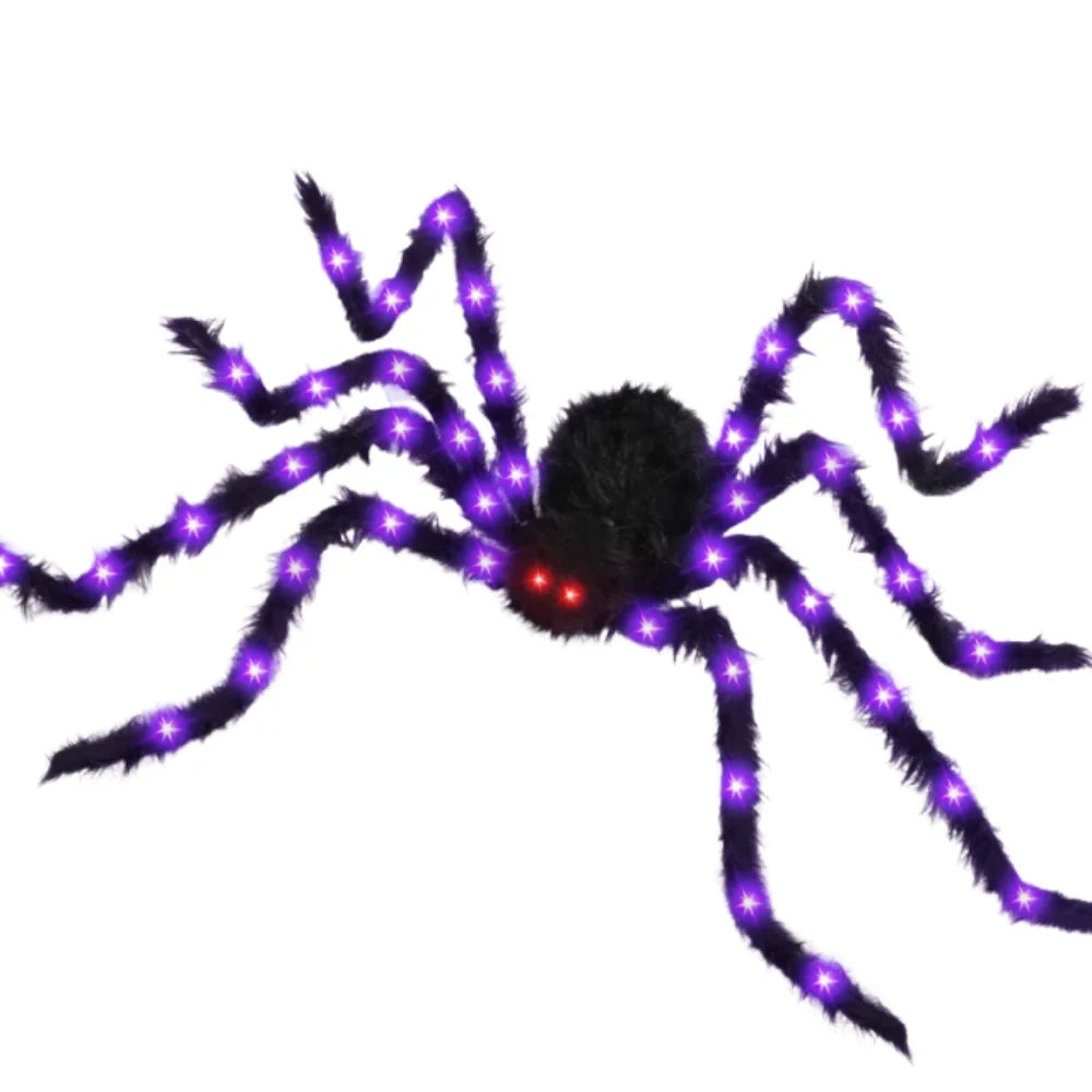 8 Modes Halloween Spider Web Lights Glow Waterproof LED Spider Net Triangle Hanging Scary Giant Spider Party