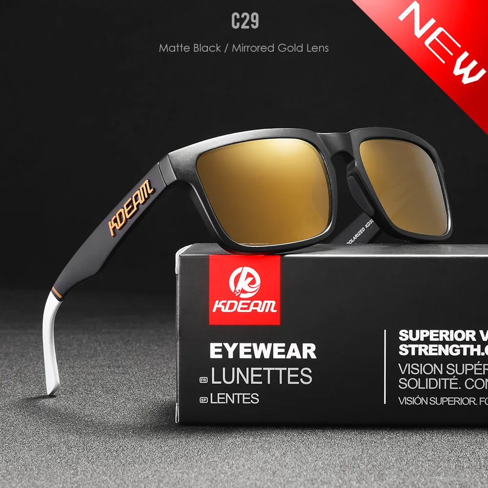 KDEAM Men's Polarized Sunglasses Fishing Lifestyles Mirrored Color Blocking Sun Glasses Women Legend Square Sunglass With Box