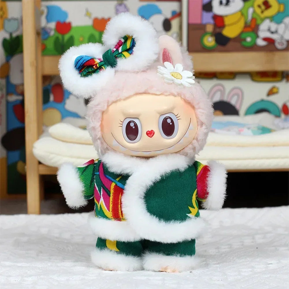 17cm Mini Plush Doll's Clothes Outfit Accessories for Korea Kpop Exo Labubu Idol Flower Shirt Leather Jacket Skirt Clothing Gift