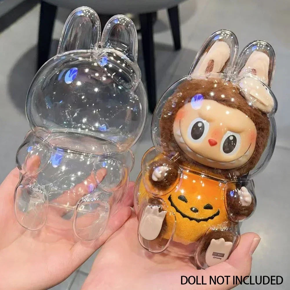 For Labubu V1 V2 Protective Acrylic Case Shell Transparent Portable Cable Organizer Box Thickened Doll Bag Keychain Bags