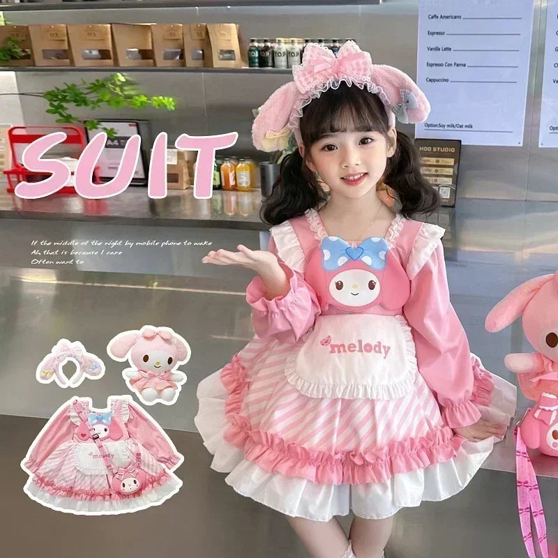 Sanrio Cinnamoroll Children's CosPlay Kuromi Dress Blue Girl Strap Skirt My Melody Dress Princess Dress Girl's Birthday Gifts