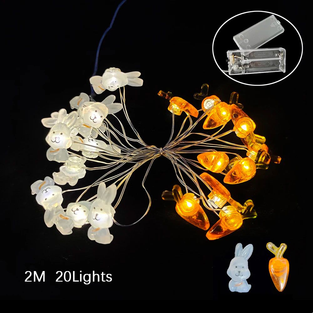 2M 20Leds Easter Fairy Light String Easter Eggs Rabbit Carrot Led Lights for Home Garland Diy Light Happy Easter Decoration 2025