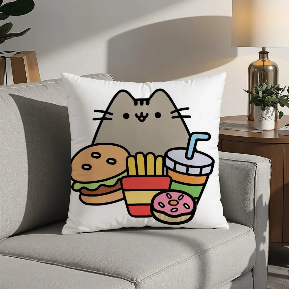 Cute P-PusheenS Cartoon Pillow Case Plush Fabric Soft Pillowcase Double Sided Print Cushion Cover Household Gifts