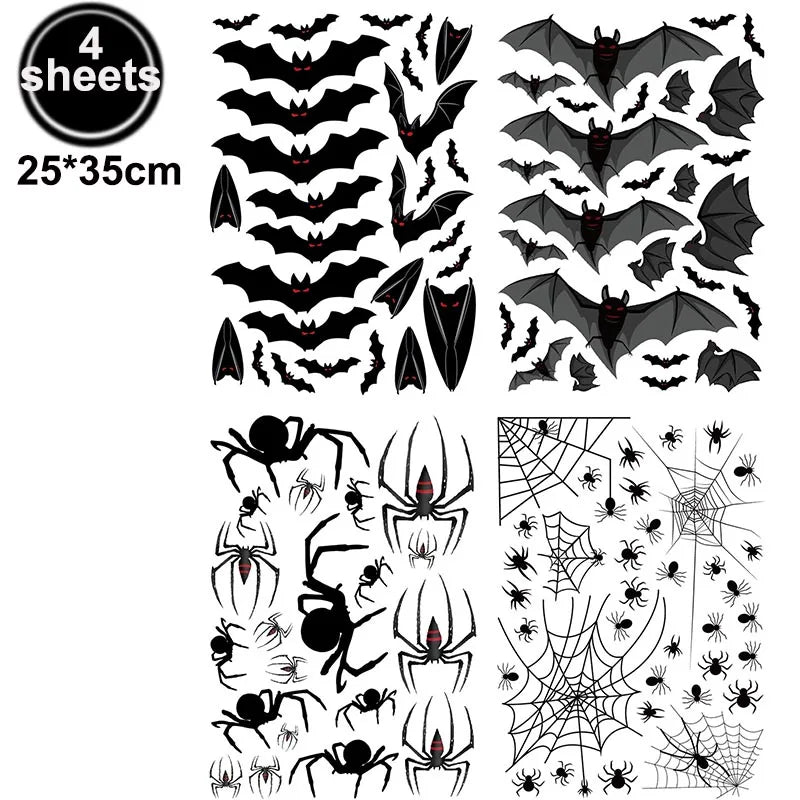 4sheets Halloween Stickers Gnome Window Clings Halloween Window Stickers Pumpkin Ghost Skeleton Bats Decals for Halloween Decor