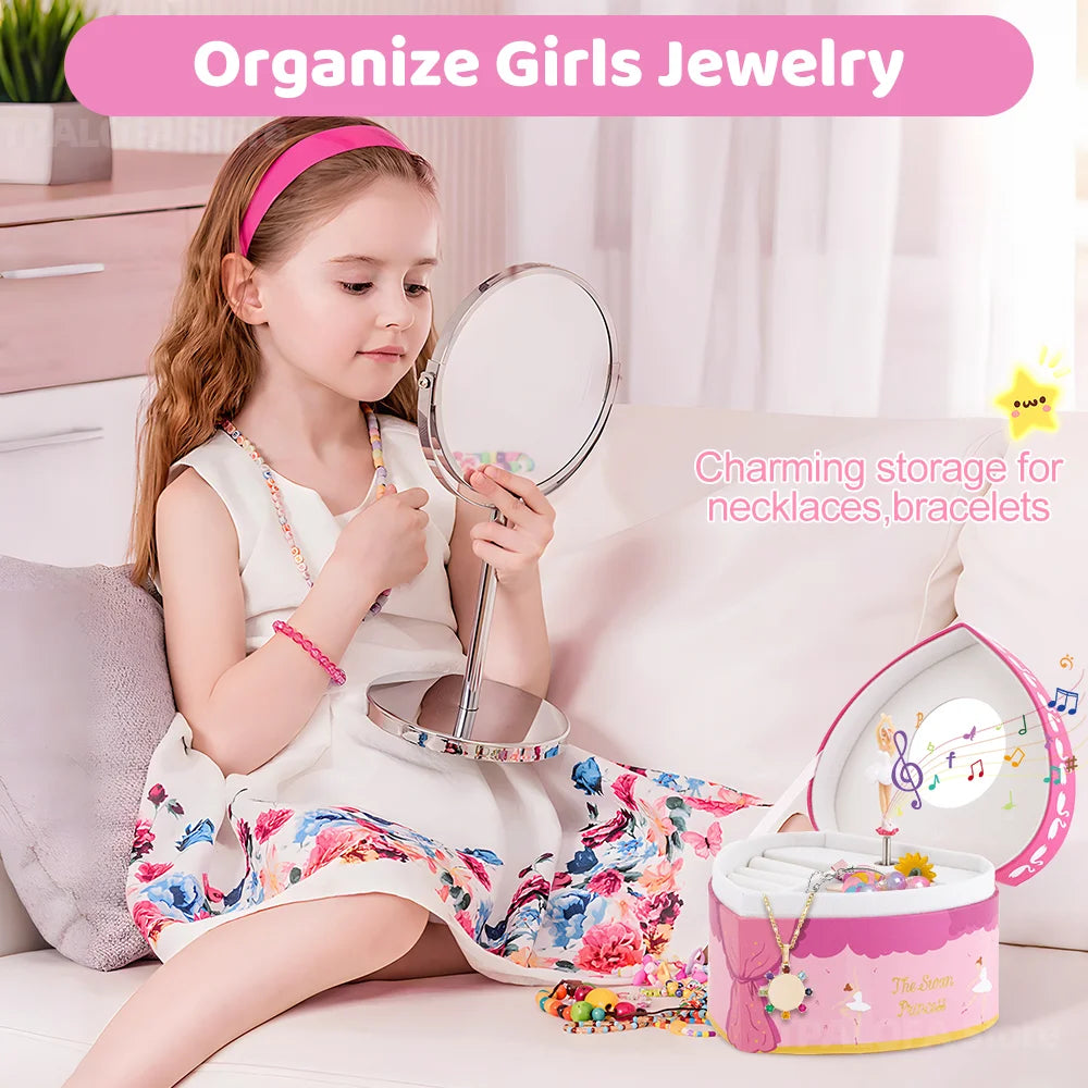 Unicorn Music Jewelry Box Heart-Shaped With Spining Ballet Dancer Doll Multi Purpose Storage Music Box Christmas Gifts for Girls