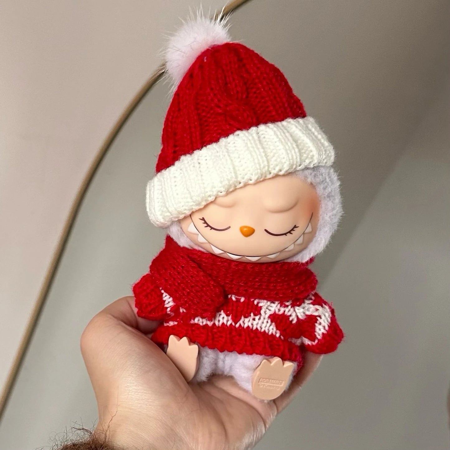 17cm Labubu Doll Clothes Macaron Labubu Christmas Costumes Set V1 V2 Winter Christmas Sweater Scarf Set Clothing 