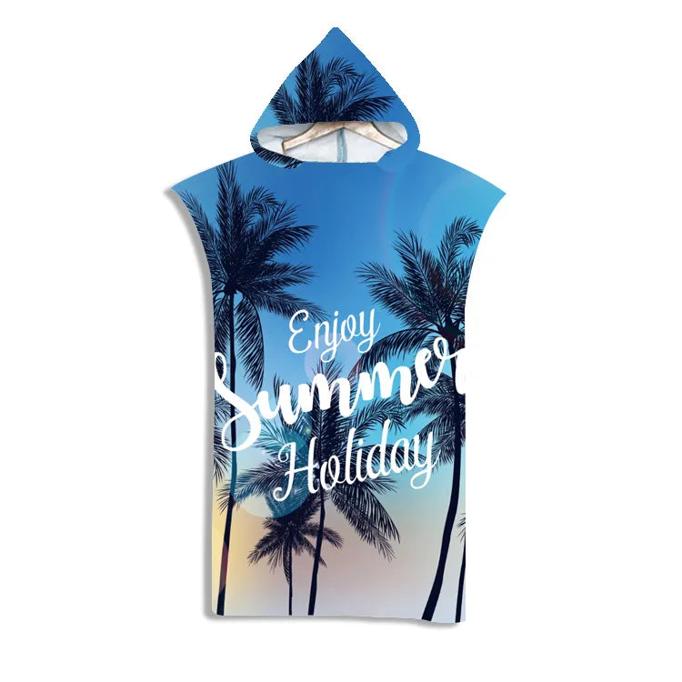 Customizable 3D Pattern Microfiber Quick Dry Summer Hooded Beach Towel Adult Kids Swim Beach Bathrobe Surf Cloak Diving Poncho