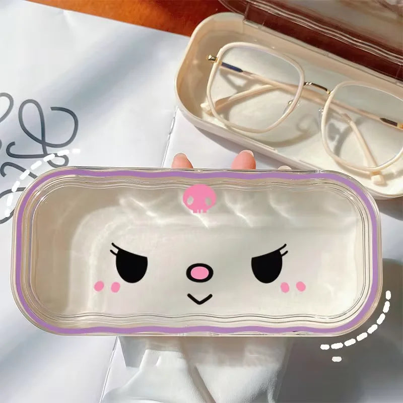 Hello Kitty Glasses Case Sanrio Storage Box Anime Kawaii Cartoon Transparent Wave Sunglasses Protective Case Gifts for Girls