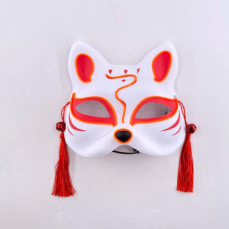 Halloween Luminous Japanese Neon Light Fox Mask LED Light Up Cosplay Mask Flashing in Dark Masquerade Dance Party Mask Costume