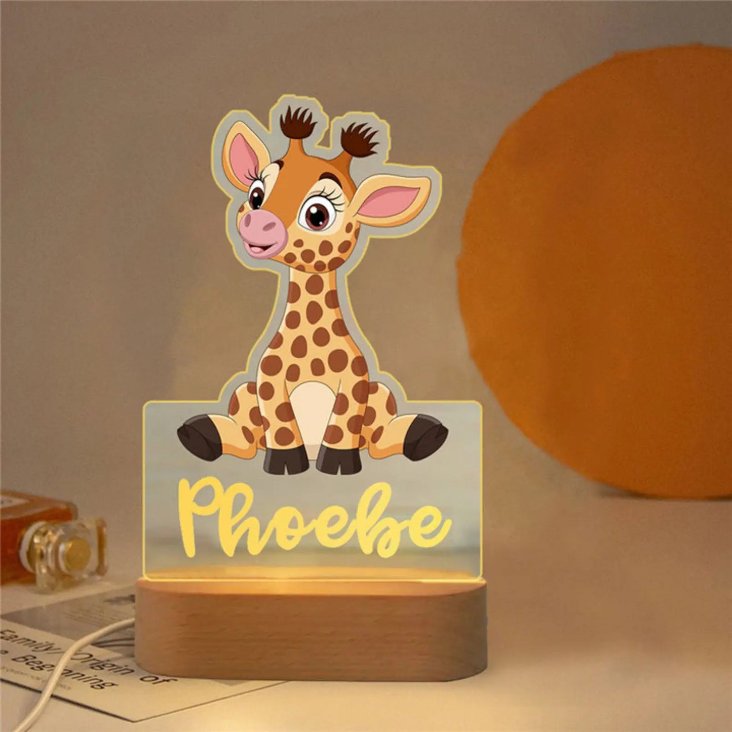 Personalized Children Animal Night Light Custom Name Acrylic Lamp Baby Kids Bedroom Decoration Neonate Birthday Christmas Gift