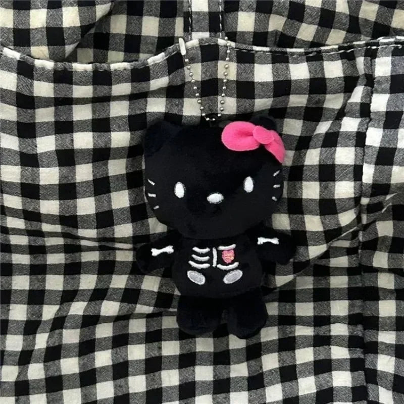 Kawaii Anime Plush Halloween Skull Hello Kitty Girl Bag Pendant Black KT Cat Plush Doll Key Chain Plush Keychain Holiday Gifts