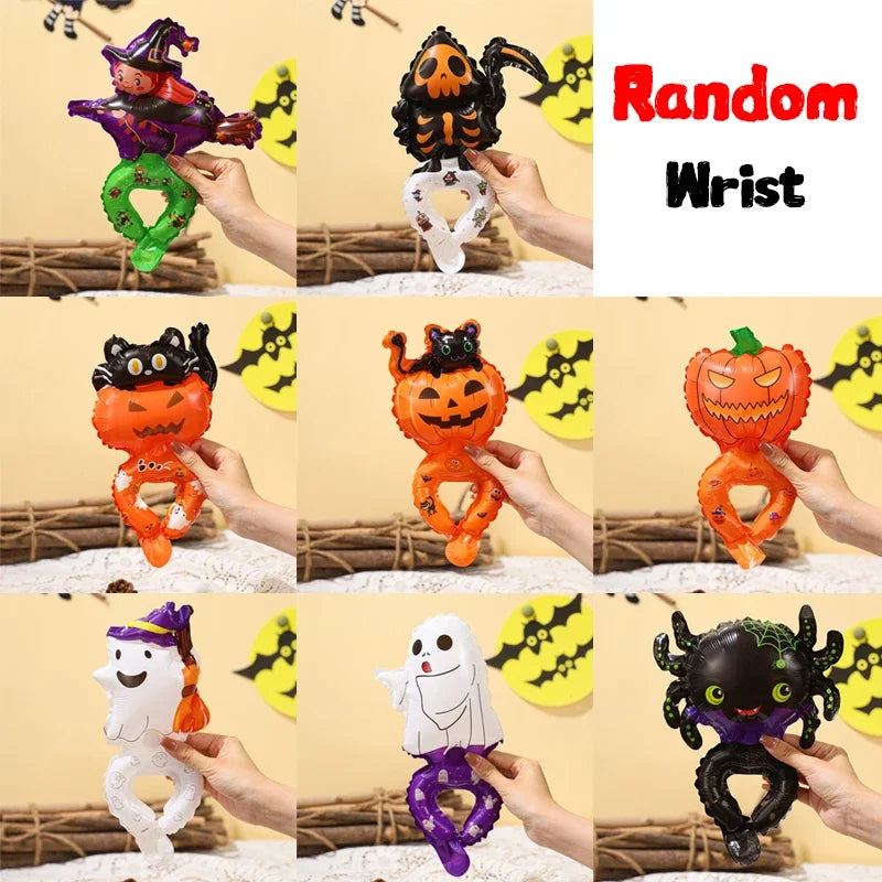 5/50pcs Halloween Handheld Stick Balloons Headband Wrist Foil Balloon for Halloween Day Party Decoration Kids Adults Photo Props